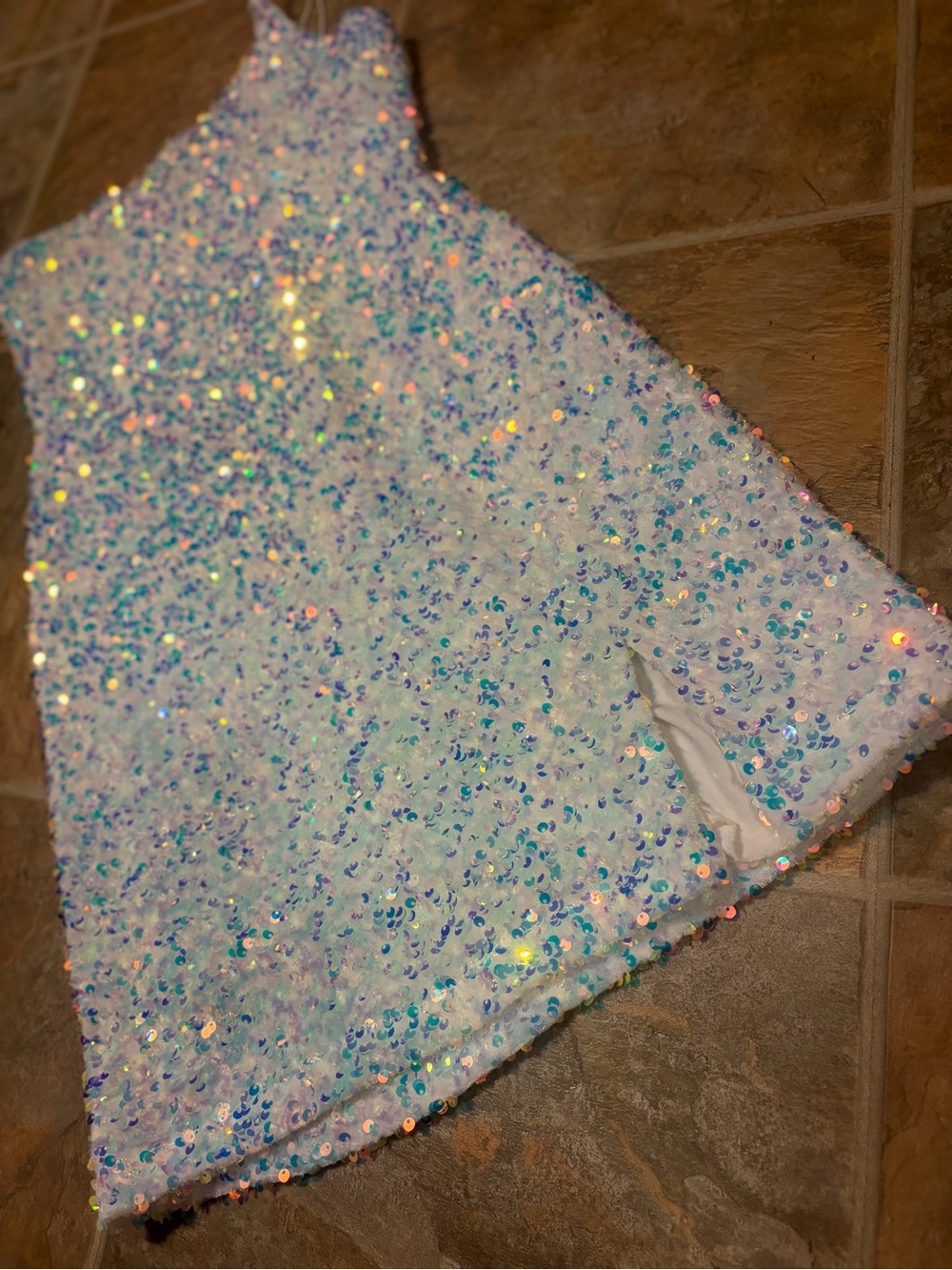 Windsor Sequin One-Shoulder Mini Dress in Iridescent White-Blue Med - Picture 3 of 5